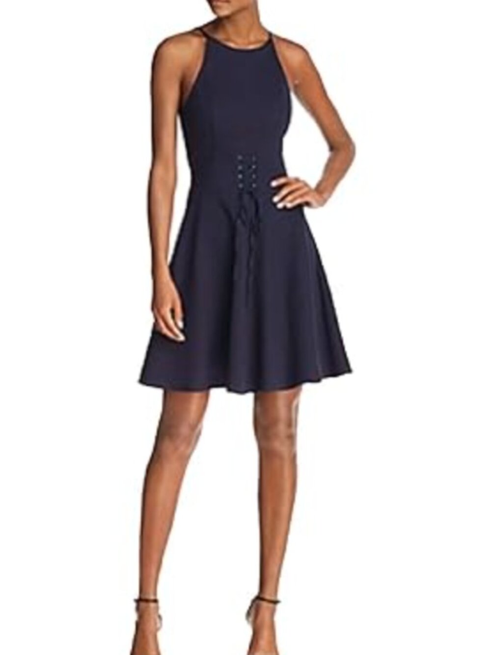Aqua Women’s Navy Blue Corset Tie Fit Flare Fitted Summer Knee Length Dress S